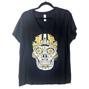 DISTRICT Women's T-Shirt szXL Black and Gold Sugar Skull Halloween NWOT